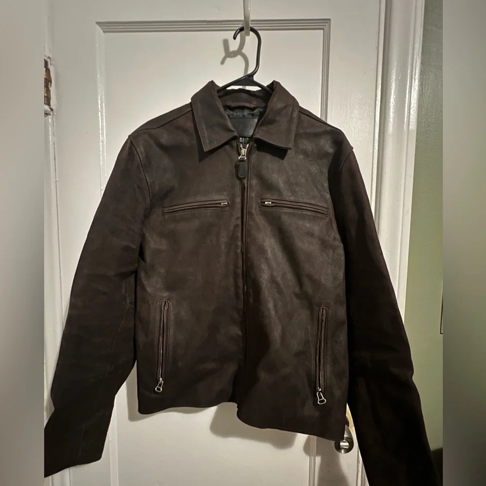 7 for All Mankind Men's Brown Leather Jacket - Picture 1 of 4